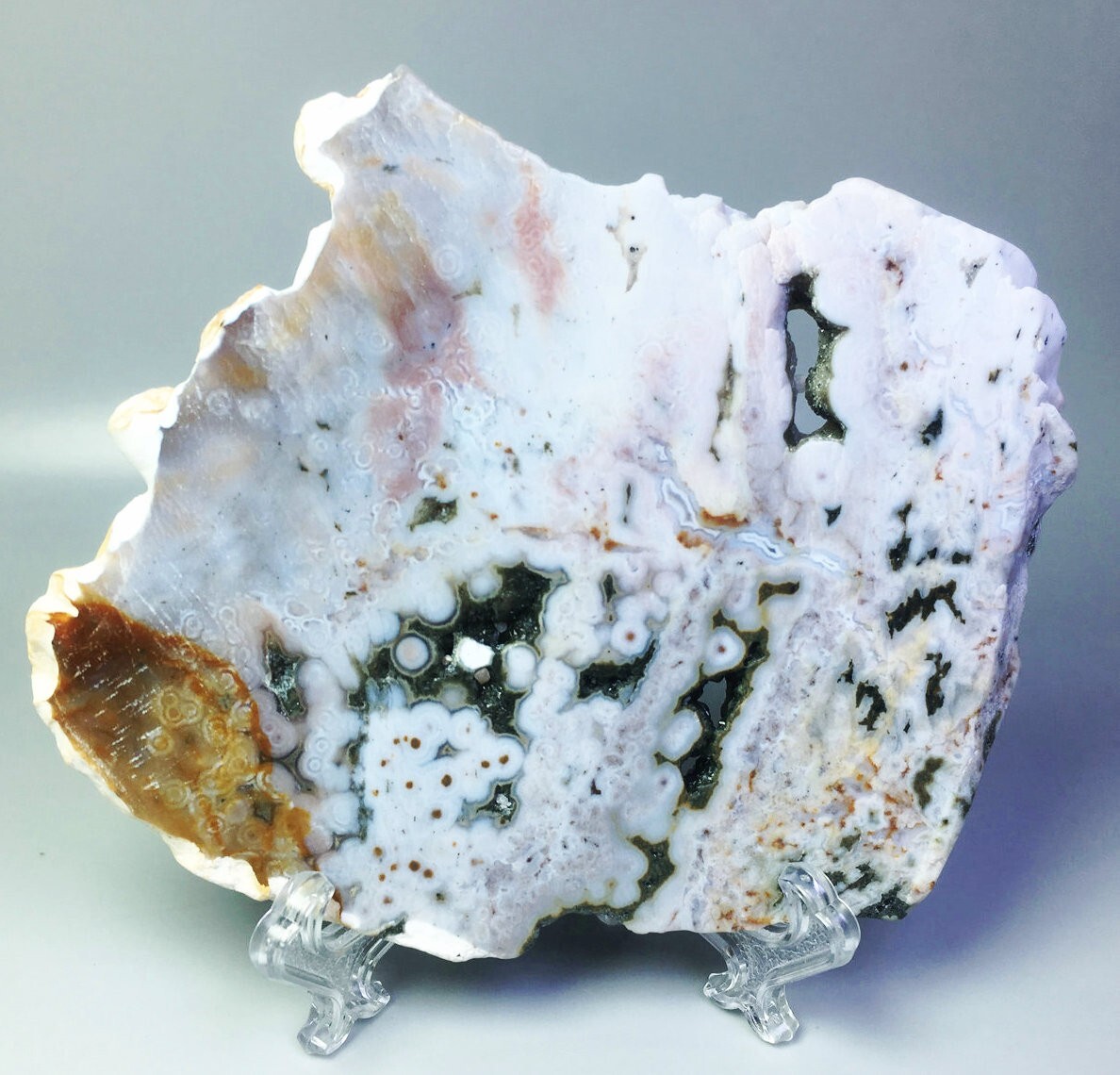 Natural Ocean Jasper Agate Quartz Crystal Stone Slice Mineral Specimen / Stand