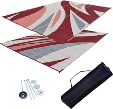 Day Star Shades RV Patio & Outdoor Tent Grass Mat w/ Carry Bag Stake (Burgundy)