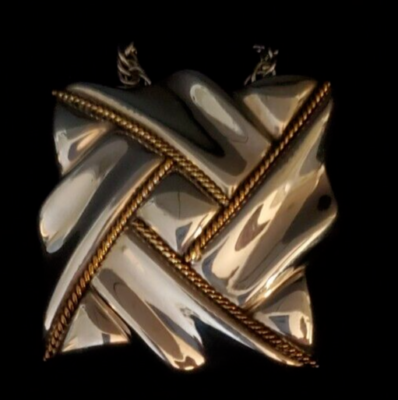 Vintage Taxco Mexican Sterling Silver Sculpted Gold Wash Pendant