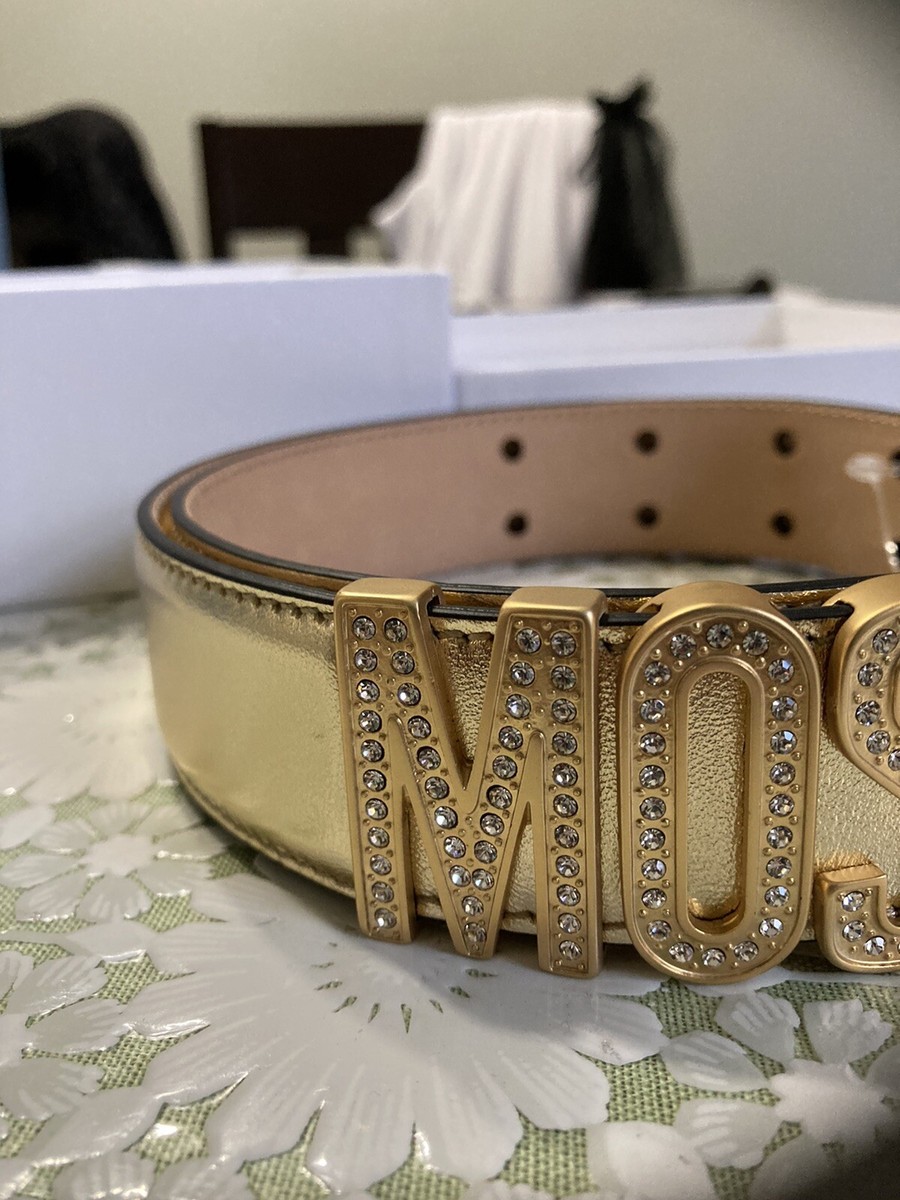 Moschino Women\'s Genuine Leather Belt In Gold MSRP $395 Belt in leather with logo | Moschino main image 4