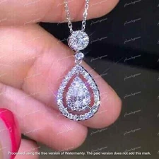 2Ct Pear Cut Lab-Created Diamond Teardrop Pendant Necklace 14K White Gold Plated