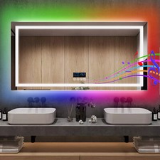 LED Bathroom Lighted Mirror with Bluetooth Antifog Dimmable Vanity Touch 6 Sizes