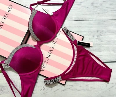 VICTORIA'S SECRET Swim Very Sexy Shine-Trim Push-Up Brésilien Set Pink - Photo 1/4