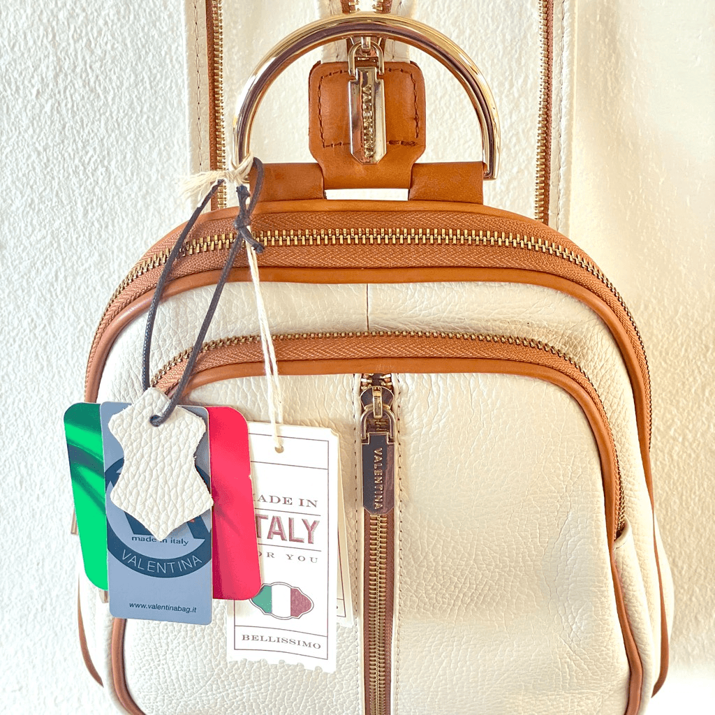 NWT Valentina Genuine Ivory / Tan Pebble Italian Leather  display picture 2