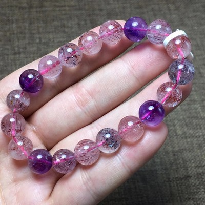 10mm Natural Brazil Super Seven 7 Melody Amethyst Crystal Round Beads Bracelet