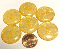 6 Large Yellow Pearlized Flecks Plastic Sew-through 2-hole Buttons 25mm 1" 12661