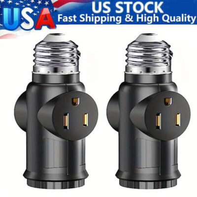 2Pcs Light Socket Adapter E26/E27 2/3 Prong Light Socket Outlet Heat-Resistant