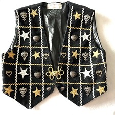 Handmade Boy Girl Corduroy Vest Small 8 Black Embellished Gold Silver Charms