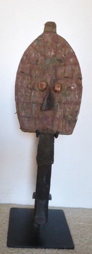 Authentic Kota Reliquary Figure African Tribal Art Wood Metal Rope Custom Stand