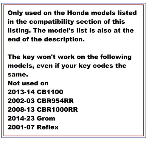 Honda Motorcycle Keys Replacement Spare Key Cut to Code 31233231-32231311 - Picture 2 of 2