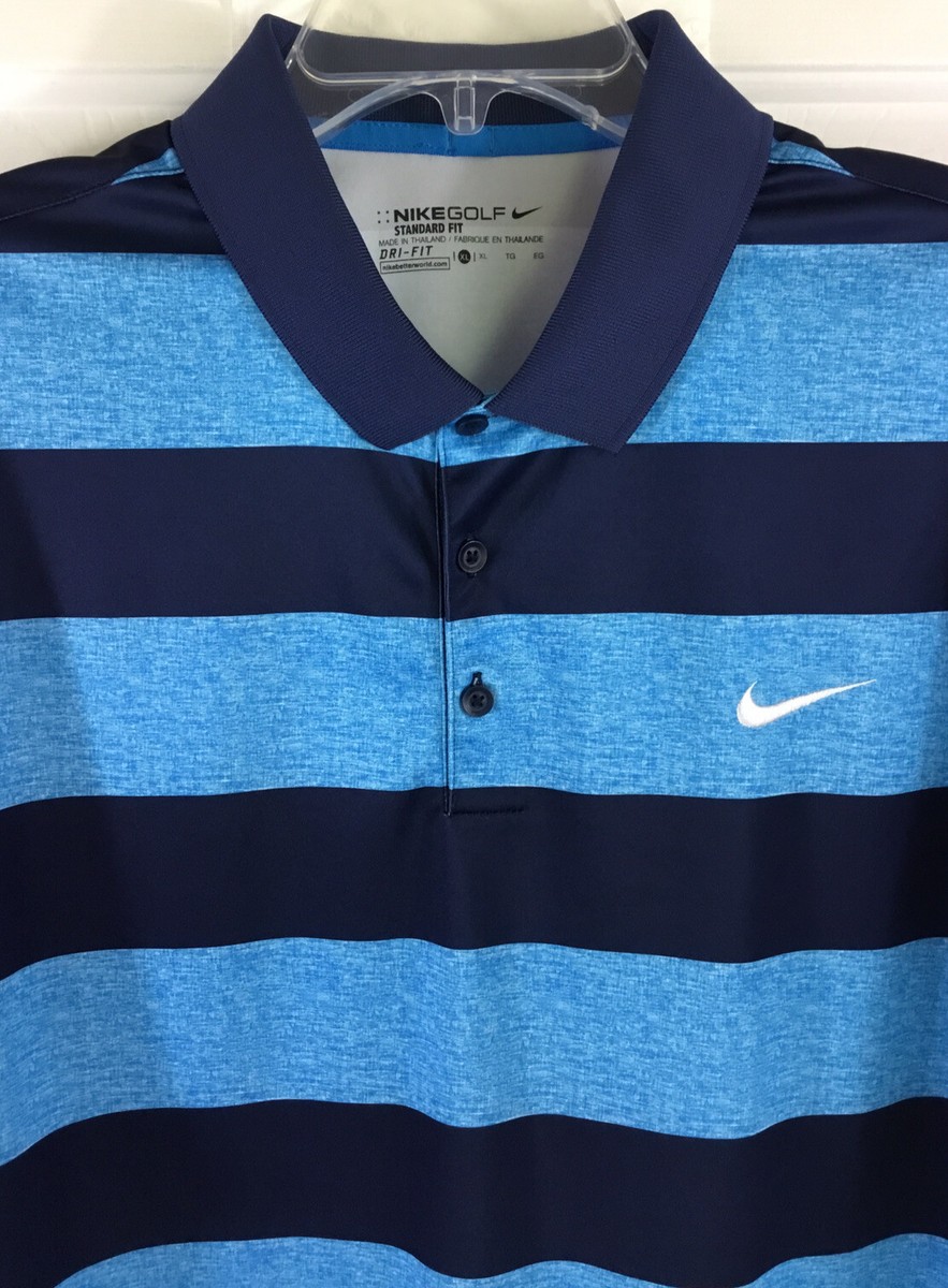 Nike Golf Polo Shirt Mens Extra Large Blue Navy Stripe Standard