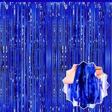 3 Pack Blue Foil Fringe Curtains 3.28x9.8Ft Metallic Streamers Backdrop