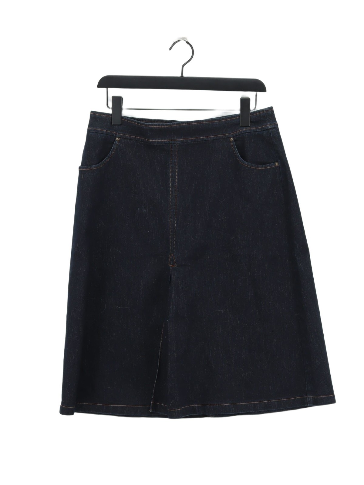 Women's Blue Cotton Midi Skirt UK 14 Stretch A-Line with Elastane Polyester-image