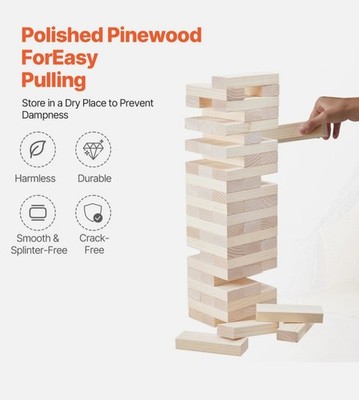 *NEW* Kraftman Tumble Tower Jumbo Block Game 60 Pine Wood Blocks