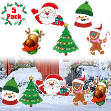 5pcs Christmas Yard Signs Stakes Outdoor Party Decorations Santa Snowman Elk