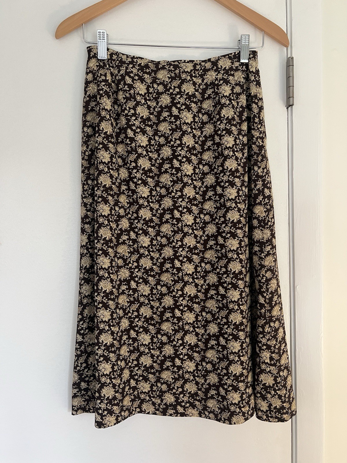 Vintage 90s Talbots Petite Pure Silk Brown Floral Cottagecore Skirt Midi Size 4