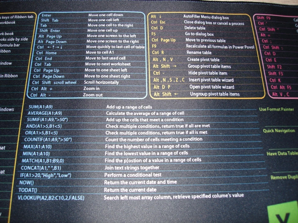 NEW Excel Cheat Sht Mouse Pad Extra Large Office Keyboard Shortcut Mousepad Desk - Image 4 of 4
