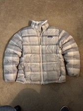 Patagonia Plaid Puffy Girls Jacket Beige Sz XL 14