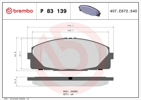 Brembo P 83 139 Bremsbelagsatz, Scheibenbremse For Toyota-image