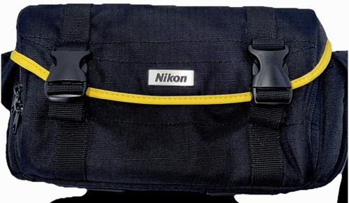Nikon DSLR Digital Camera Bag Black/Yellow Padded Lens Case Crossbody 13”x7”x8”
