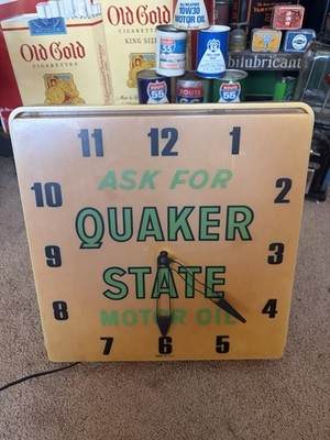 Vintage Quaker State Motor Oil Can Clock Advertising Sign Gas Station Antique 