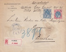 Aangetekende waarde envelop 19 sep 1921 Vlijmen *1* (langebalk) naar Eindhoven