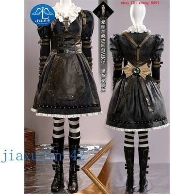 Game Alice: Madness Returns Black Alice Steamdress Cosplay Halloween Costume Set