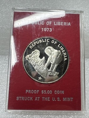 1973年 リベリア銀貨 5ドル エレファント記念銀貨silver900 34g 1973 LIBERIA - 5 DOLLARS - ELEPHANT - 1 Oz PROOF SILVER CROWN - US