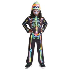 New Color Melt Skeleton Halloween Costume Kids Medium 8 Glow Under Blacklight