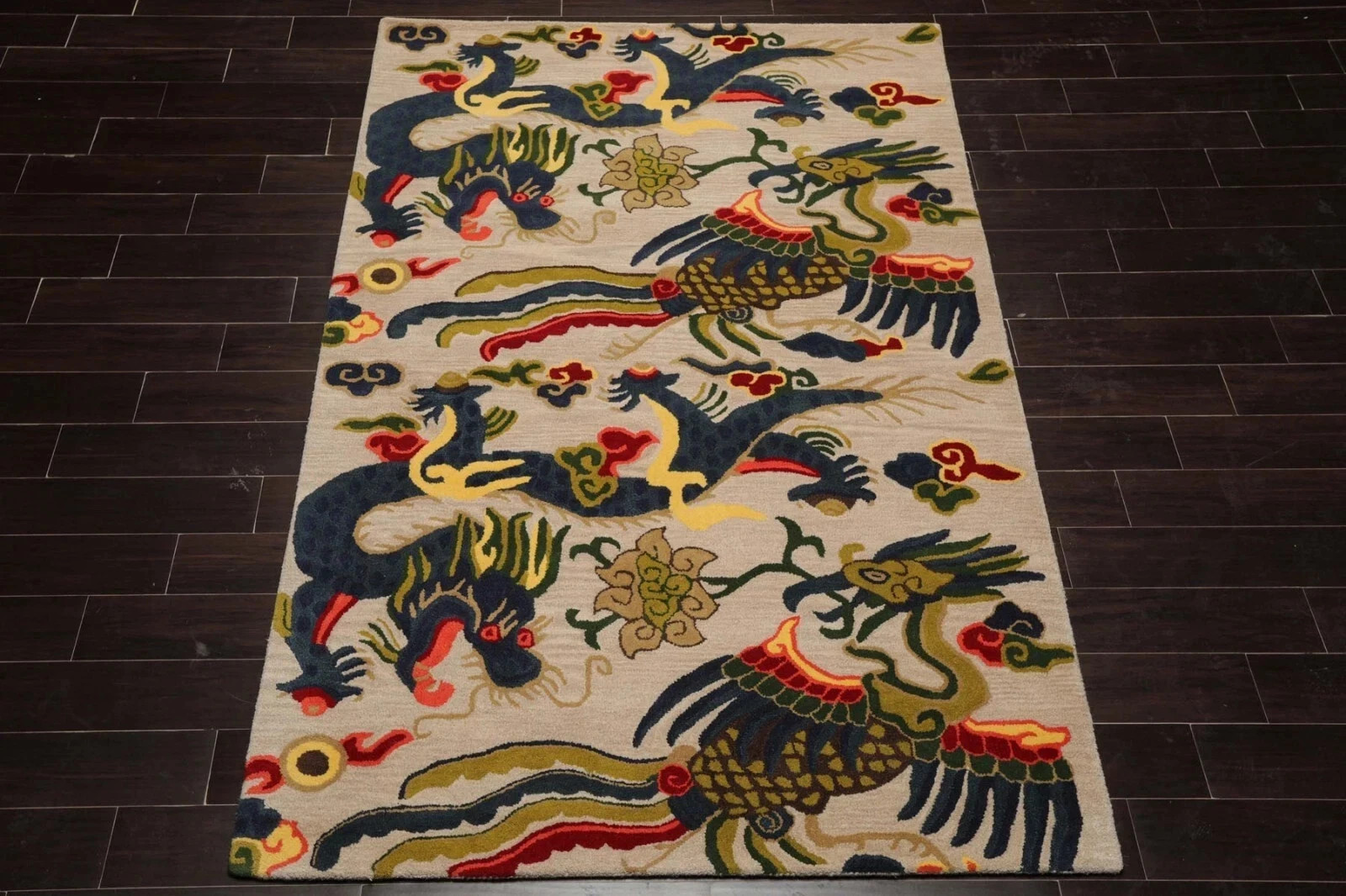 Hand Tufted 100% Wool Rug Red Dragon & Phoenix Chinese Art Design Carpet Rug