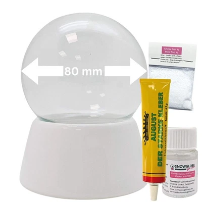 SNOWGLOBE-FOR-YOU DIY-Komplett-Bastelset für Glas-Schneekugel 80x90mm mit Schnee, Glitzer, Wasserk
