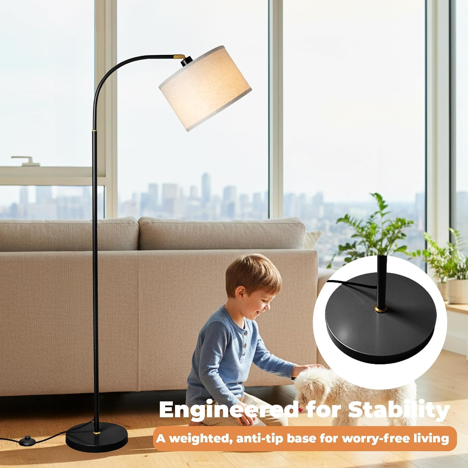 Arc Floor Lamps for Living Room, Modern Standing Lamp with Remote Dimmable Floor thumbnail 6