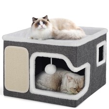 Cat Beds for Indoor Cats, Large Cat Cave with Cozy Hideout, Scratch Pad, Fluf...