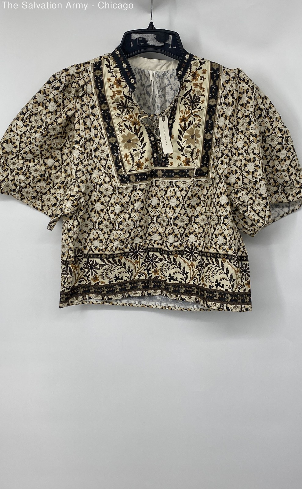 Anthropologie Womens Multicolor Motif Floral Short Sleeve Blouse Top Size Medium