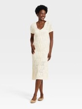 Women's Western Short Sleeve Scalloped Crafted Midi A-Line Dress