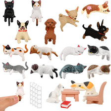 20 Pcs Cute Cat & Dog Monitor Decorations, Cat Figurine Decor Set with Mini Tabl