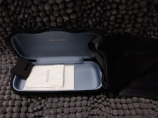 Gucci Sunglasses Case, Medium Black Velvet Hard Clamshell, Black Satin Bag,Cloth
