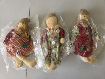 Primitive Farmhouse Country Decor Muslin Mini Dolls Brand New Set of 3