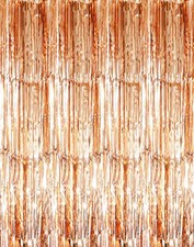 3.2 ft x 9.8 ft Metallic Tinsel Foil Fringe Curtains Party 1 Champagne Gold