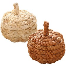 Woven Pumpkin Ornaments Dark Brown Outdoor Decoration 2Pcs 3.1x3.1in