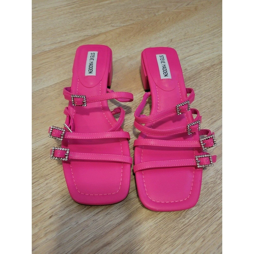 Mujer Talla 7 Steve Madden Rosa Africano Sandalias Deslizables Y2K Estrás Corto - Imagen 4 de 4