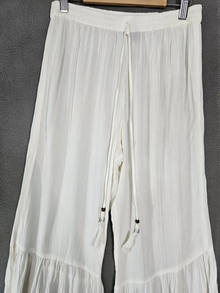 Pantalones Angie Y2K Pierna Ancha Acampanados Crema Cordón Hada Boho Arrugado Medianos Foto 2 de 4