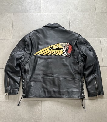 Vintage Jeff Hamilton Indian Motorcycle Black Made In USA Leather Jacket XL RARE