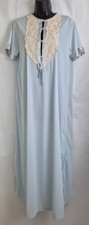 Vintage Gilead Nightgown Women's Size M Blue Lace Trim Button Front Short Sleeve