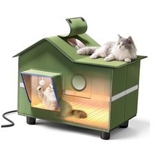 Heated Cat Shelter for Outside, Large Outdoor Cat House with Roof Window and
