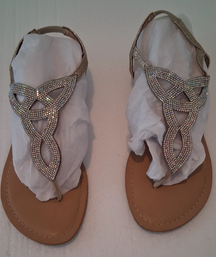 Sandalias planas de diamantes de imitación con joyas con tiras elegantes brillantes crucero resort vacaciones Foto 2 de 4