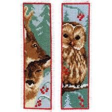 Vervaco bookmark counted cross stitch kit "Owl and deer" Set of 3, 6x20cm, DIY