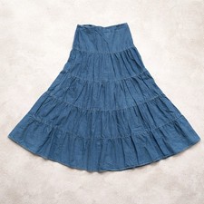 Vtg Denim Jean Maxi skirt tiered 6P/S cotton full swing cowgirl western Boho