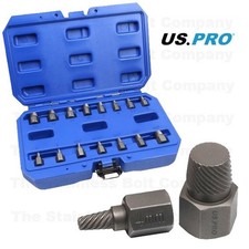 US PRO Heavy Duty Screw Stud Bolt Extractor Set 15pc Metric SAE 2637 LH Spiral