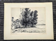 Grabado Drypoint Ernst Zipperer c. 1920's 11" x 14" "Castello di Ferro"